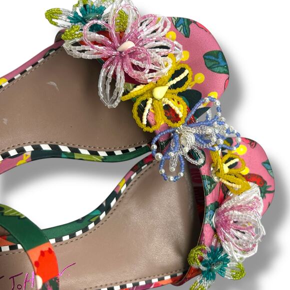 Betsey Johnson Beaded Flower Embellished Sandals Size 6 Clear Block Heels EUC - Picture 9 of 13
